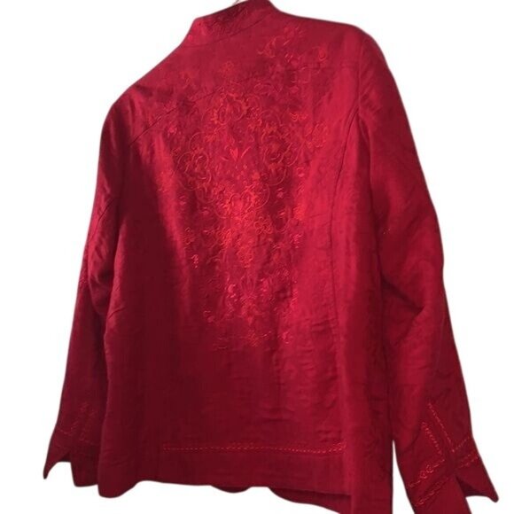 Coldwater Creek Red Embroidered Button-Front Jacket Womens Size 20 Cotton/Polyes - Picture 9 of 14